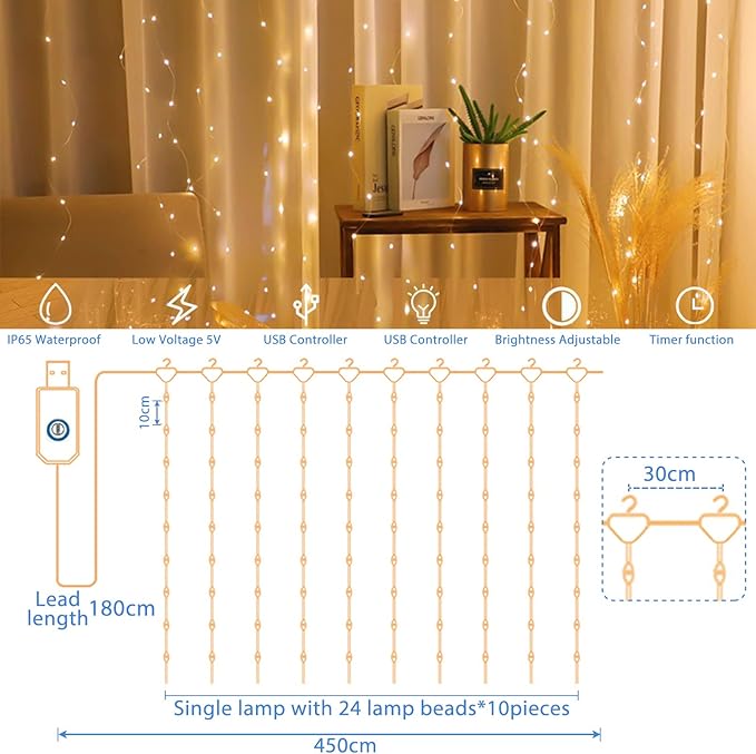 Amzeeniu 3x3m Curtain String Lights