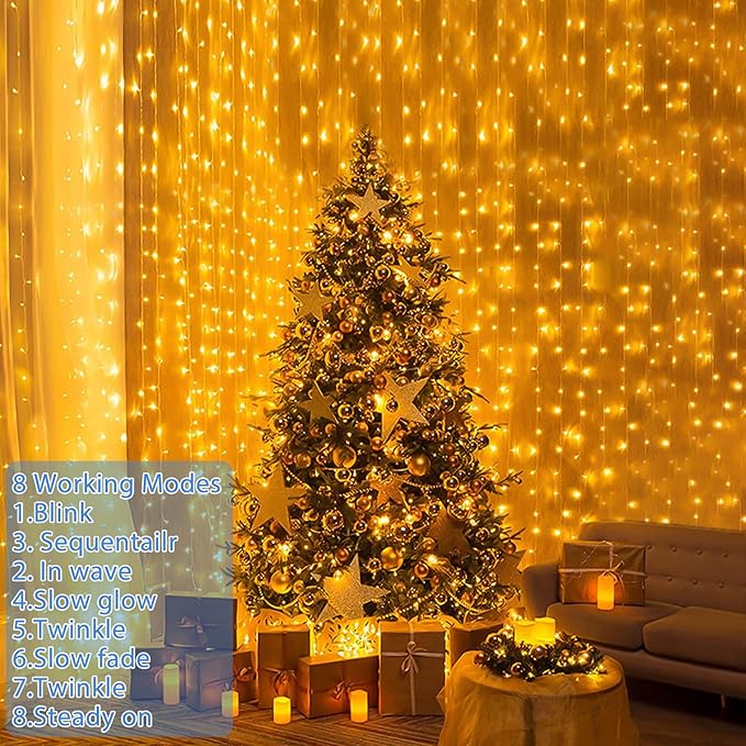 Amzeeniu 3x3m Curtain String Lights