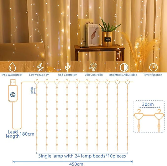 Amzeeniu 3x3m Curtain String Lights